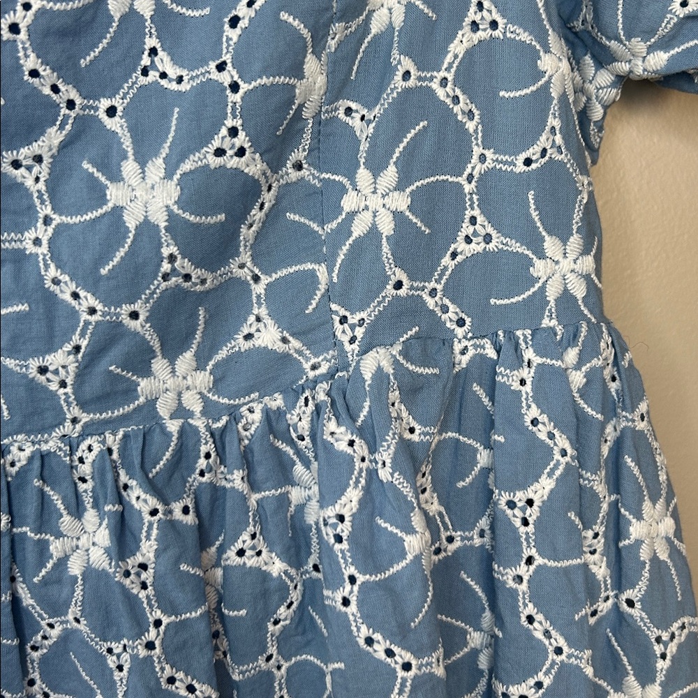 Lulus Fit to Frolic Blue Floral Eyelet Puff Sleeve‎ Babydoll Mini Dress Sz Small - Picture 5 of 12